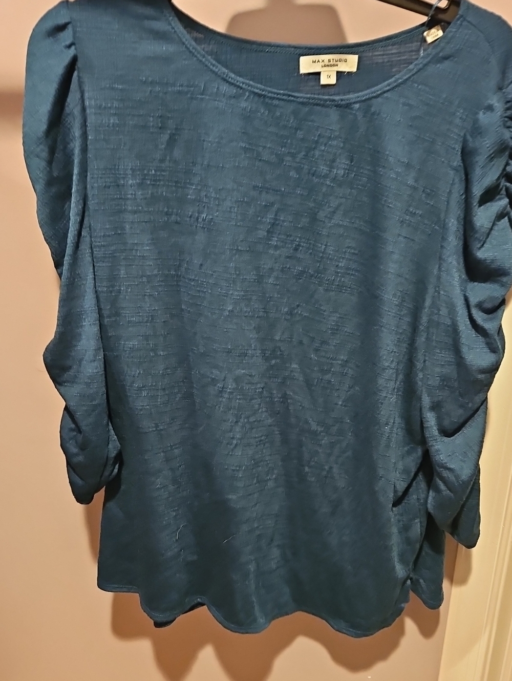 Max Studio Teal Textured Puff-Sleeve Blouse